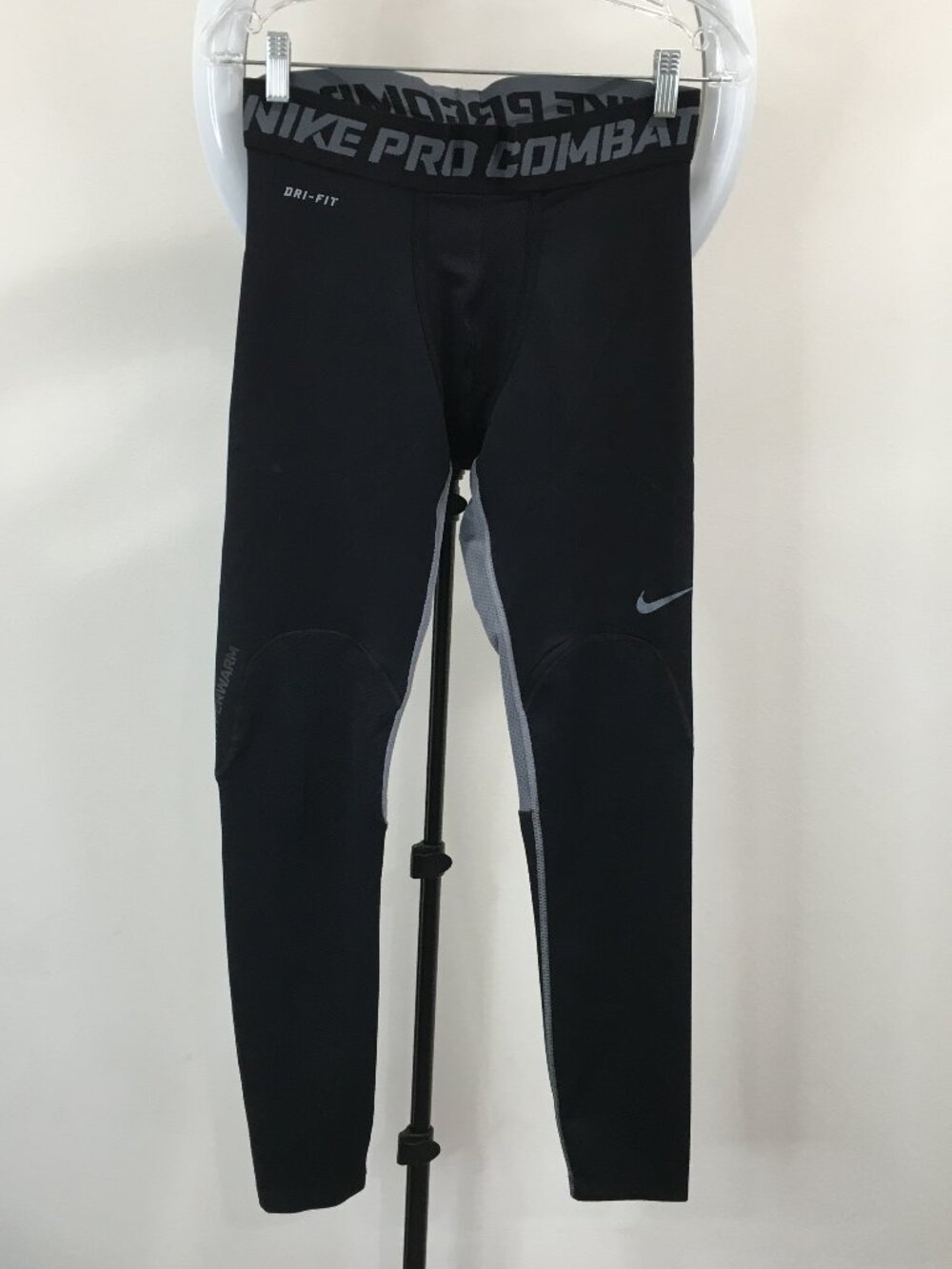 NIKE PRO COMBAT Black Gray Dri Fit Hyperwarm Moisture Wick Active Legging Pant
